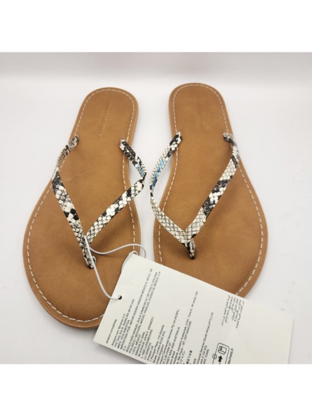 A Essentials Black Whit Simulated Snakeskin Thong Sandals Womens US 6.5 NEW - Picture 4 of 5